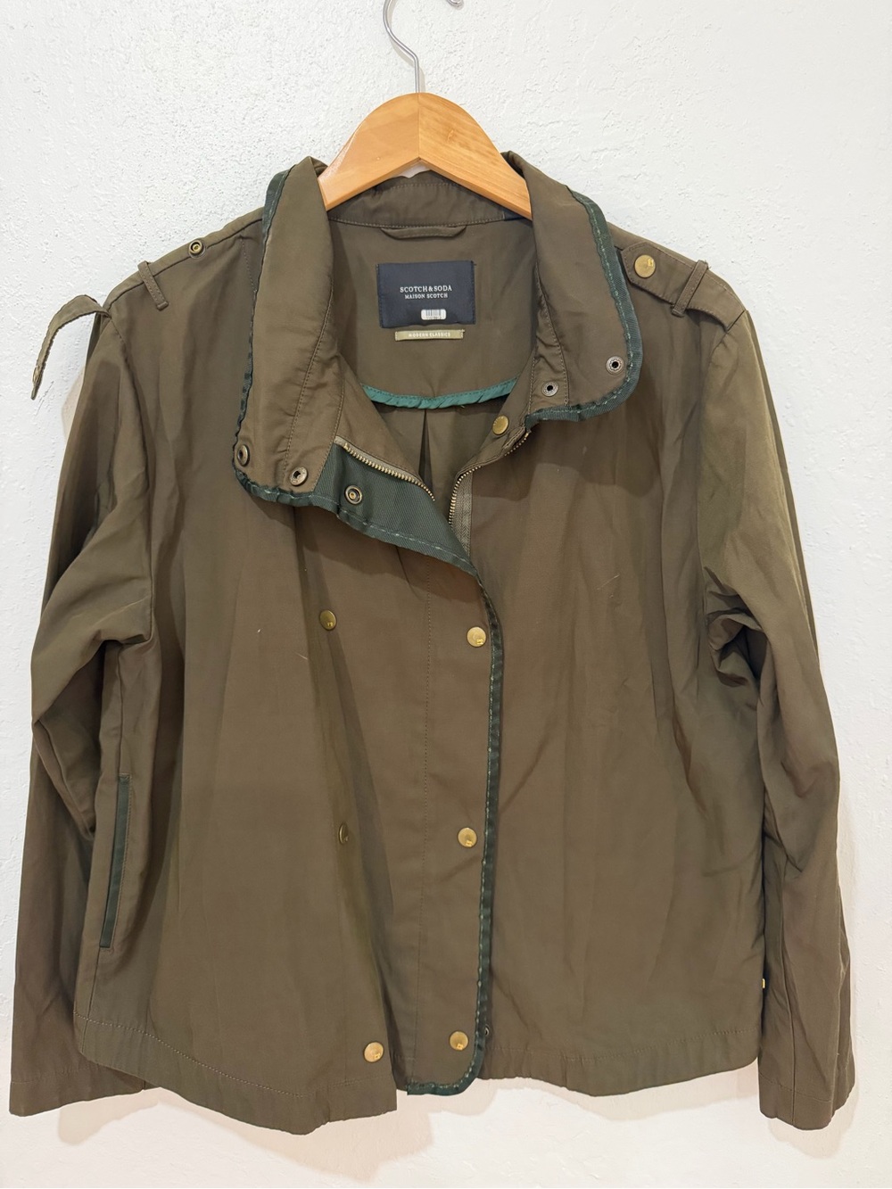 Scotch & Soda Olive Utility Jacket with Button-Front Trim